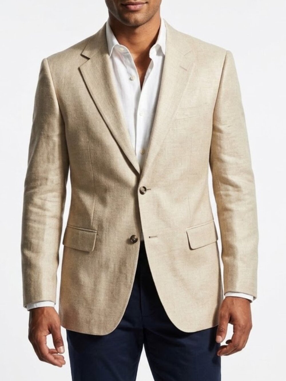 Jos. A. Bank Silk Blazer Beige Linen Texture Academia Sport Coat Vintage 44R